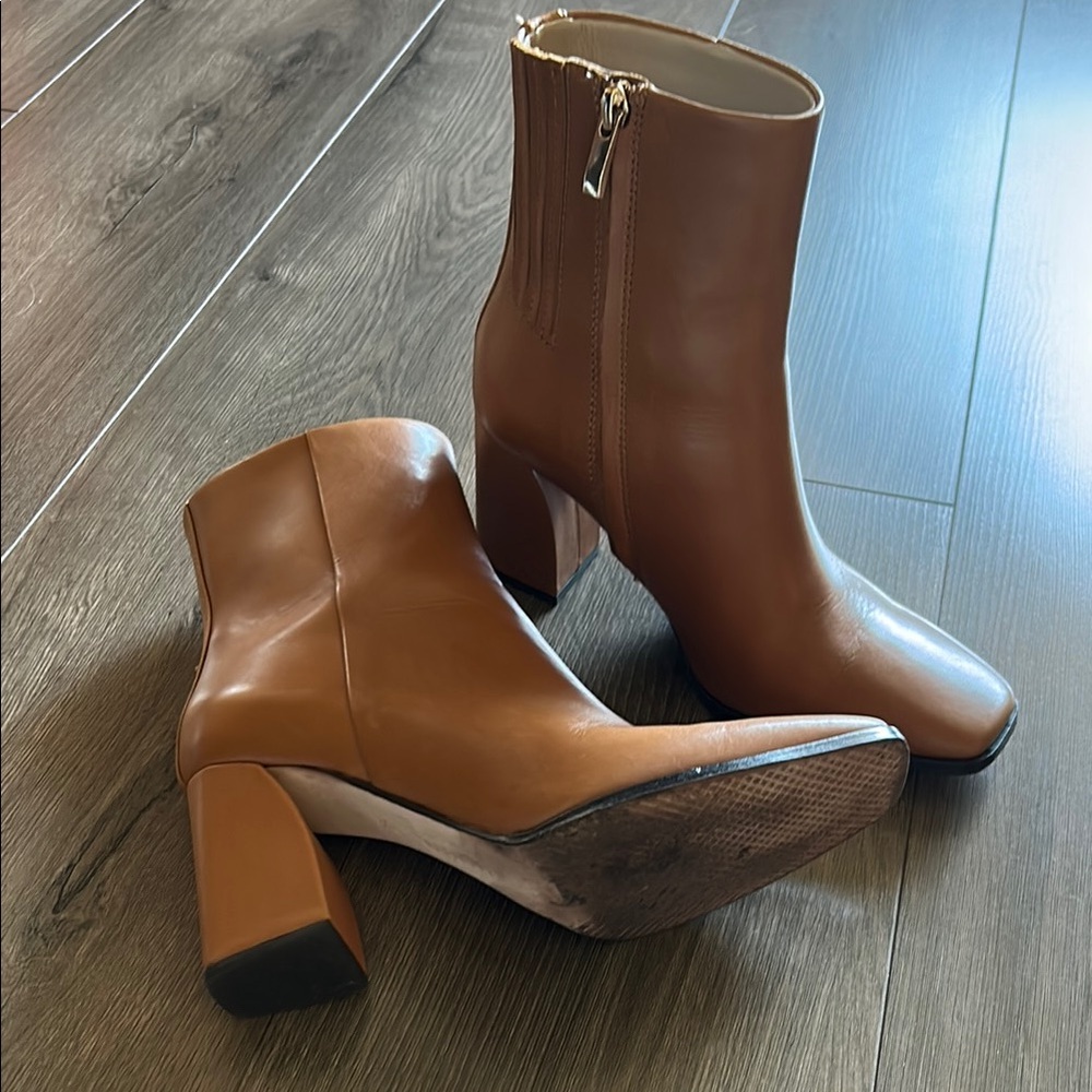 PAIGE Tan Heeled Boots with Sleek Design